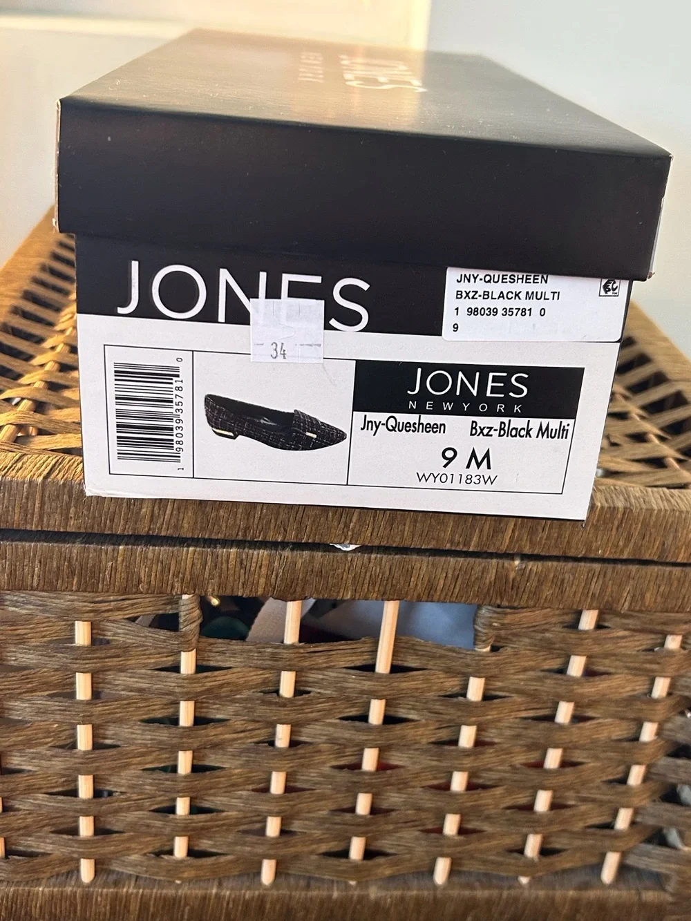 Jones New York Black Tweed Pointed-Toe Quesheen Flats Gold Accents 9M Dress Up